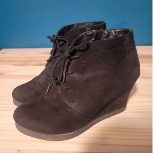 Wedge Ankle Bootie, Black Suade
